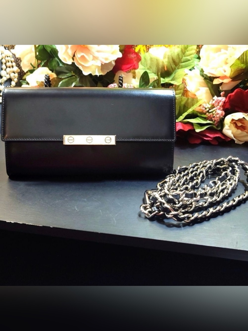 CARTIER Calfskin Leather Wallet Clutch or add Chain Bag